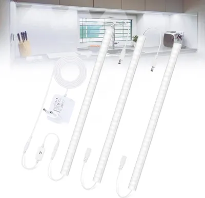 Produktbild von 3 in 1 Dimmbare LED Schrankleuchten Lichtleiste Plug-in Unterschranklicht für Zimmer Küche Schrank Kleiderschrank, Kaltweiß