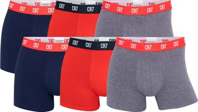 Produktbild von CR7 Herren Boxer Shorts, 6er Pack - Trunks, Organic Baumwolle Stretch Dunkelblau/Rot/Grau M