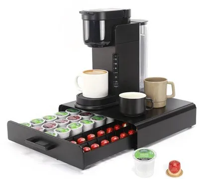 Immagine prodotto di Porta capsule di caffè in metallo Unyqoos® con cassetto – salvaspazio, per 40 capsule, colore nero