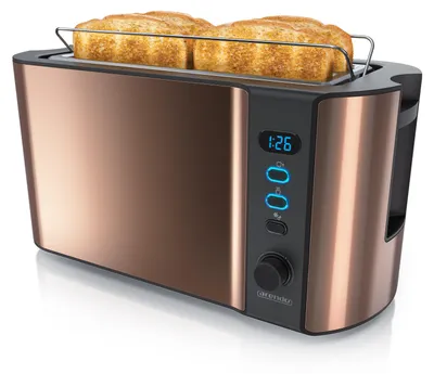 Image de Arendo Grille-pain 4 tranches, Grille-pain à fentes longues, Fente longue, Acier inoxydable, 1500W, Écran avec affichage du temps restant, Support à petits pains, Fonction dégivrage, Boîtier thermo-isolant, Cuivre
