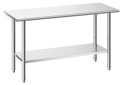 Produktbild von Edelstahl Arbeitstisch Gastronomie - Vorbereitungstisch Küche - Mit 2 Ebenen - 152,4 x 61 x 86,4 cm - Höhenverstellbare Ablage - Tragkraft 254 kg oben 208 kg unten - Silber