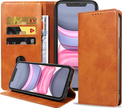 Produktbild von Smartphonica iPhone 11 Kunstledertasche  mit Magnetverschluss und Kartenhaltern Buchhülle - Braun