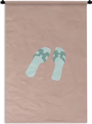 Produktbild von MuchoWow® Wandteppich Wandbehang Sommer - Pantoffeln - Rosa 90x135 cm Tapisserie Dekoration Wandtuch - Baumwolle - Wandskulptur
