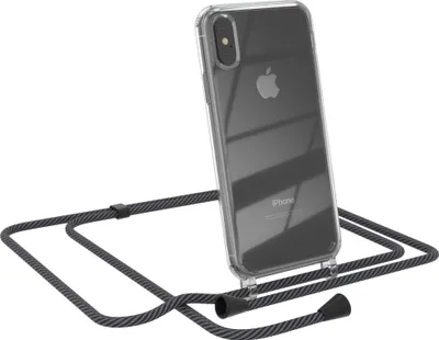 Produktbild von EAZY CASE Handykette kompatibel mit Apple iPhone X / XS, Handyhülle mit Umhängeband, Handykordel, Schutzhülle Clear, Band in Grau