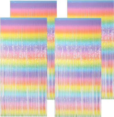 Produktbild von Lametta Vorhänge, 4 Stück, 1m x 2m, Regenbogenfarben, für Partydekoration