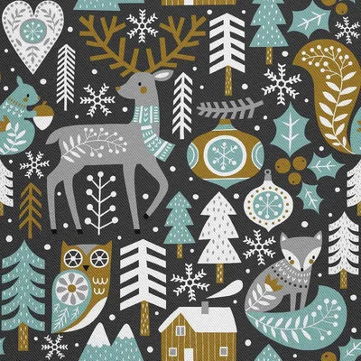 Image de OUTDOOR DECOSTOFFS OXFORD - Motif animaux de la forêt en hiver I DX274