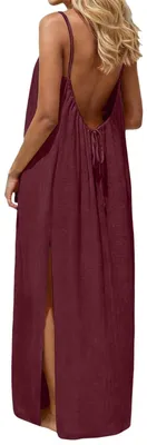 Produktbild von Langes Sommerkleid für Damen – Ärmellos mit V-Ausschnitt – Farbe: Weinrot