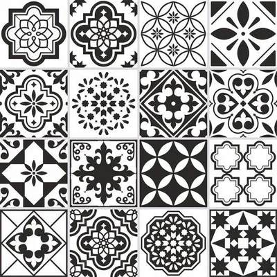 Produktbild von Famanu Fliesenaufkleber für Badezimmer und Küche - Schwarz-Weiß - 16 Aufkleber 15x15 cm