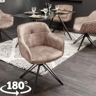 Produktbild von Eleganter Drehstuhl HORA Samt sand Retrostil Armlehnen