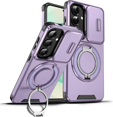 Obrázek produktu pro Dvouvrstvé pouzdro pro Samsung Galaxy S26, s posuvným krytem fotoaparátu a magnetickým kroužkovým stojánkem Fialová