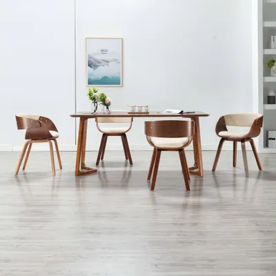Produktbild von The Living Store Esszimmerstühle 4 Stk. Creme Bugholz und Kunstleder
