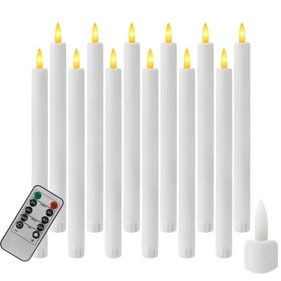 Produktbild von LED Stabkerzen weiß 12 pcs mit Fernbedienung Flammenlose Kerzen Tafelkerzenmit Timer Weihnachtskerzen Batteriebetrieben 3D-Dochtlicht