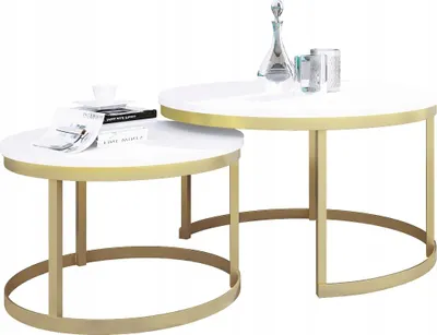 Zdjęcie produktu dla Zestaw Stolików Kawowych 2w1 Salon Industrial Loft Złoty+Biały Mat