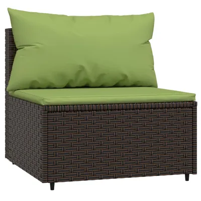 Image de vidaXL Canapé de jardin central avec coussins Marron Poly Rattan