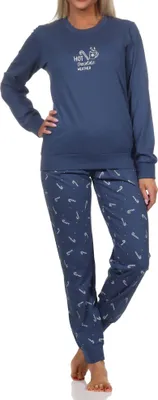 Produktbild von Normann Damen langarm Weihnachts Schlafanzug Pyjama mit Bündchen ; navy , 48