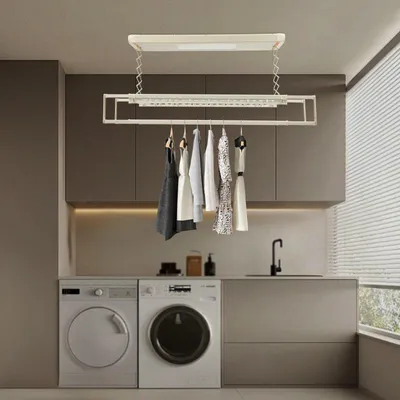 Immagine prodotto di Asciugatrice a stendino - Stendino per bucato - Corda per stendere - Asciugatrice - Stendino a soffitto - Regolabile in altezza - Metallo, capacità 35 kg
