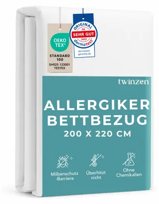 Produktbild von Twinzen Milbenbezug Bettdecke 200x220 cm - Allergiker Bettwäsche Encasing mit Reißverschluss, Atmungsaktiv &