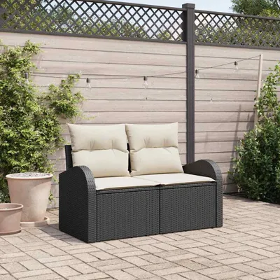 Productafbeelding van vidaXL Tuinbank met kussens, zwart, 124 x 62 x 69 cm, polyrotan
