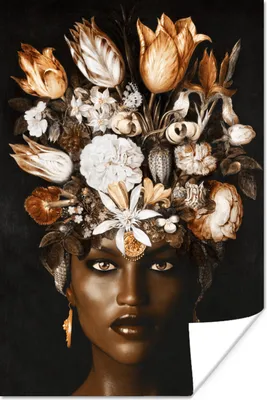 Produktbild von MuchoWow® Poster Frau - Blumen - Schwarz 120x180 cm - Kunstposter