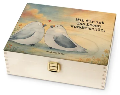 Produktbild von Mr. & Mrs. Panda Aufbewahrungsbox für Teebeutel Turteltauben Liebe Design - Weiß - Geschenk, Tee Beutel Halter, Teebox, Hocheitstag, Aufbewahrung, Tauben, Freundin, Paare