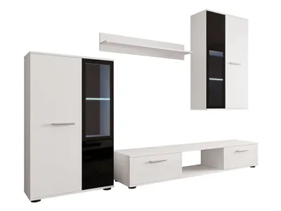 Produktbild von MIRJAN24 Wohnwand Salsa, Mediawand, Wohnzimmer-Set, Anbauwand, Vitrinen mit Glasböden (Farbe: Weiß, ohne Beleuchtung)