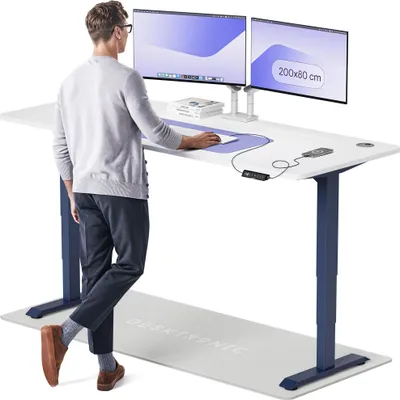Produktbild von Desktronic HomePro Elektrisch höhenverstellbarer Schreibtisch 200x80cm Blau/Weiß mit Memory-Funktion, Anti-Kollisions Technologie, USB-A und USB-C-Ladeanschlüssen