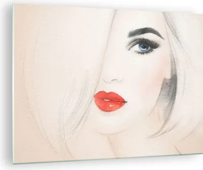 Produktbild von Bilder auf glas - Frau Gesicht Lippen - 70x50cm - Glasbilder - Wandbilder - Kunstdruck - zum Aufhängen bereit - Wanddekoration aus Glas - Glas Bilder - Wandbild auf Glas - Einteilig - GAA70x50-3860