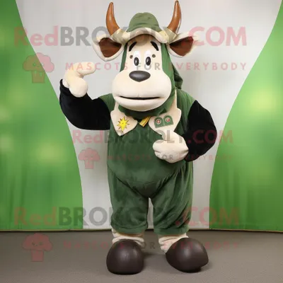 Produktbild von Waldgrüne REDBROKOLY Kuh Maskottchen kostümfigur bekleidet mit Cordhosen und Ringen