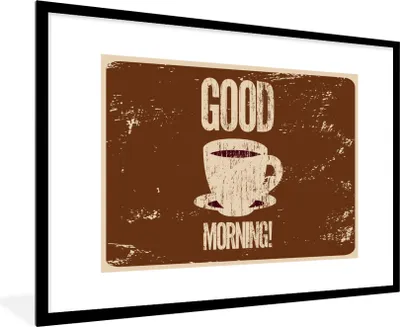 Produktbild von MuchoWow® MuchoWow® Gerahmtes Poster Kaffee - Sprichwörter - Guten Morgen! - Vintage - Zitate 90x60 cm - Poster mit zchwarzem Bilderrahmen - Wanddekoration - Fotos