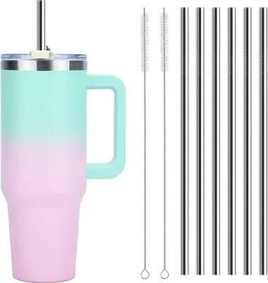 Produktbild von Edelstahl Strohhalm Set - Wiederverwendbar - 8 Stück - 30 cm - Edelstahl