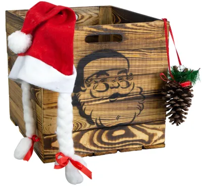 Produktbild von Aufbewahrungskiste geflammt mit schwarzem Weihnachtsmann passend für Kallax und Expeditregale Regaleinsatz