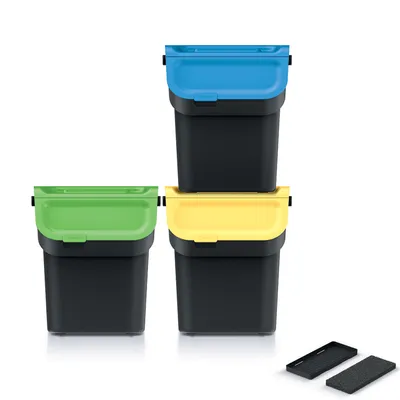 Produktbild von Set: 3 x Mülleimer, Mülltrennsystem mit Duftfilter (Farbe: Gelb, Grün, Blau)