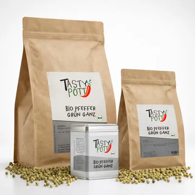 Produktbild von Tasty Pott  Pfeffer grün ganz - im Beutel - 250g