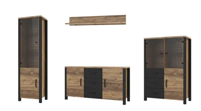 Produktbild von Wohnwand 304cm appenzeller fichte schwarz Modern Anbauwand Lowboard Vitrine