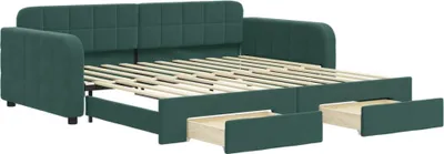 Obrázok produktu pre vidaXL Rozkladacia posteľ so zásuvkami Tmavo zelená 100x200 cm Velvet