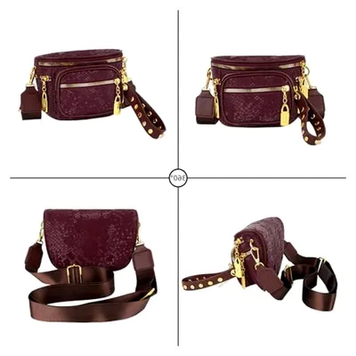 Produktbild von Kunstleder Hüfttasche mit goldenen Fransen und Nieten, Bauchtasche, Schultertasche, Umhängetasche mit Hüftgurt