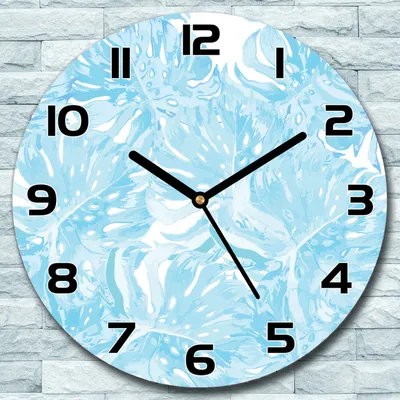Produktbild von Wanduhr aus Glas Rund fi 30 Blaue Fensterblätter Quarz Deko Schlafzimmer Büro
