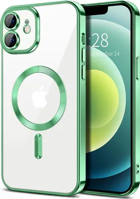 Produktbild von Magnetische Klar Hülle für iPhone 12, Kompatibel mit MagSafe, Elektroplattiert Handyhülle mit Kameraschutz hellgrün