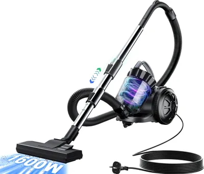 A vacuum cleaner is shown on a white background.