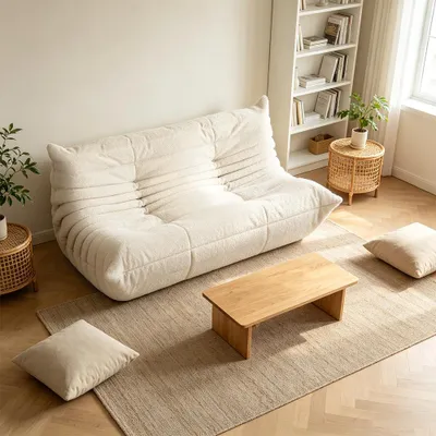 Produktbild von 2-Sitzer Wolkensofa, modernes Loungesofa und Relaxsofa, bequemes Polstersofa für Wohnzimmer, Schlafzimmer und Lounge, Sessel Beige /MMC-M2/