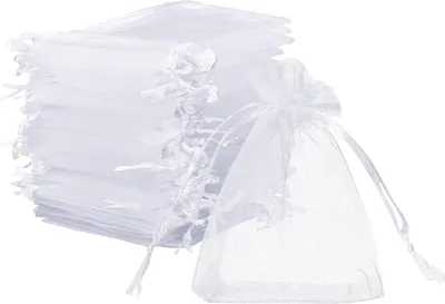 Produktbild von 120 x Organza S?ckchen Wei? Organzabeutel Schmucks?ckchen Geschenktš¹ten - 7 x 9 cm