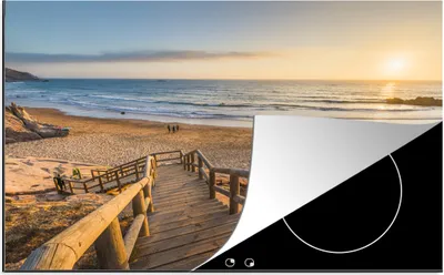 Produktbild von KitchenYeah© Herdabdeckplatte Strand - Treppe - Portugal , 81x52cm, Küche Deko, Glaskeramikkochfeld Herdabdeckung, Abdeckplatte fùr Kochfeld