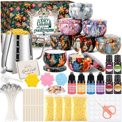 Produktbild von Kerzenziehset Kerzen selber machen Set - 480 g Sojawachs - Für Anfänger - Mit Duftölen und Farbpigmenten - Für Geschenke
