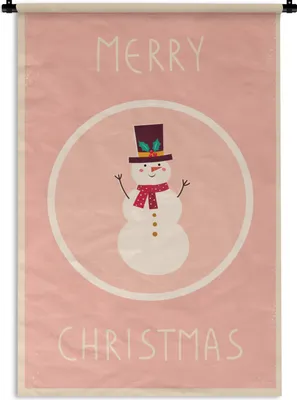 Produktbild von MuchoWow® Wandteppich Wandbehang Schneemann - Zitate - Weihnachten - Frohe Weihnachten - Rosa - Winter 120x180 cm Tapisserie Dekoration Wandtuch - Schlafzimmer - Dekorationen für das Haus