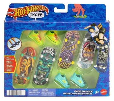 Immagine prodotto di Hot Wheels Skate Skateboard, confezione da 4 + scarpe - Mattel