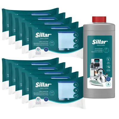 Image de Kit d'entretien Sillar pour Philips Saeco AquaClean – 10 filtres à eau CA6903 + 1 L de détartrant
