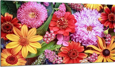 Produktbild von Herdabdeckplatte Glaskeramikkochfeld-Abdeckung Spritzschutz Glas 90x52 Bunt Blumen
