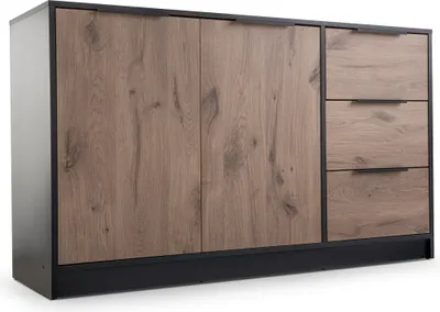 Obrázek produktu pro Komoda Corfu se 3 zásuvkami a 2 dvířky, barva kredence: Craft / černá, rozměry skříňky: 138,5 x 86 x 41 cm