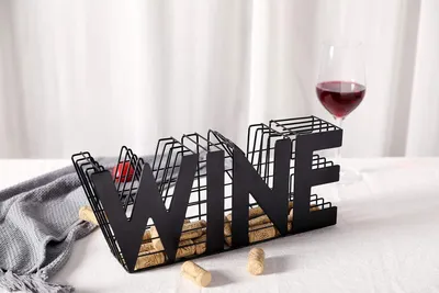 Obrázek produktu pro Moderní nástěnný držák na víno Wijnkurken z kovu - stylové skladování vína pro domácnost, kuchyň a večírky
