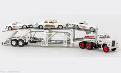 Produktbild von Brekina Set Hurricane mit Dodge Autotransporter und 3 PKW 90500